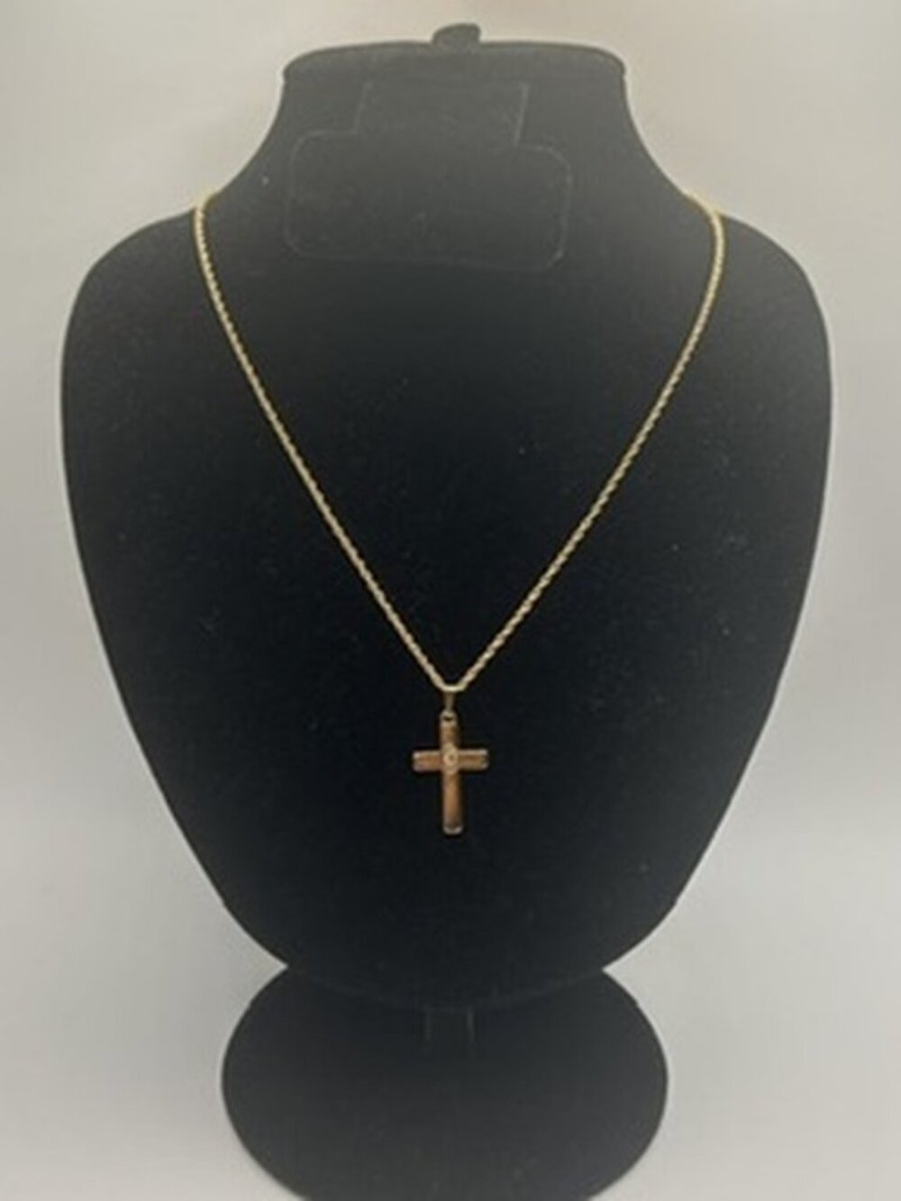 Womens Vintage Real Gold Rope Chain Cross Pendant Plated Stainless Steel Dainty